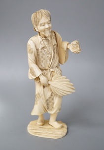 A Japanese ivory okimono, early 20th century, detached from signed base. 19cm